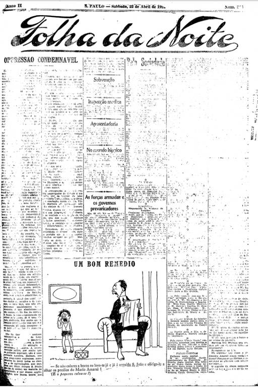 Primeira Página da Folha da Noite de 22 de abril de 1922