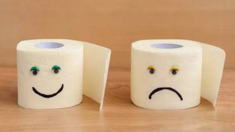 Dois rolos de papel higiênico: um sorrindo e o outro triste