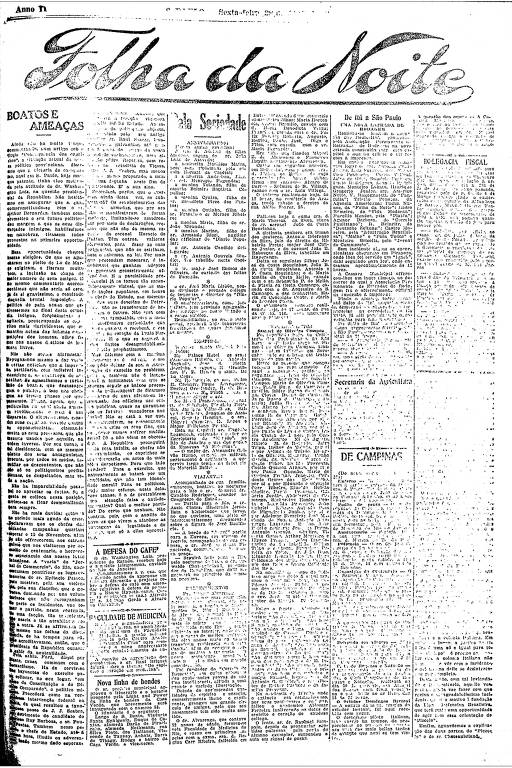 Primeira Página da Folha da Noite de 28 de abril de 1922