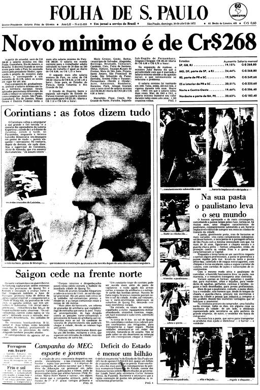Primeira Página da Folha de 30 de abril de 1972