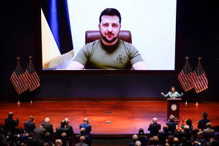 Ukrainian President Volodymyr Zelenskyy delivers a virtual address to Congress at the Capitol in Washington