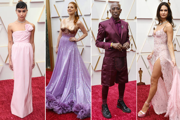 Zoë Kravitz, Jessica Chastain, Wesley Snipes e Lily James no tapete vermelho do Oscar 2022
