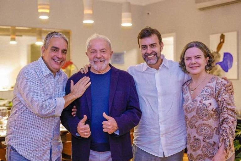 Marcelo Freixo recebe Lula, o deputado estadual André Ceciliano e a presidente do PT, Gleisi Hoffmann, em sua casa