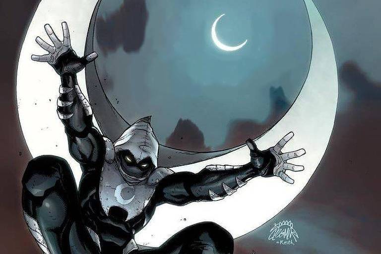 Ilustração do herói Cavaleiro da Lua, ou Moon Knight, da Marvel