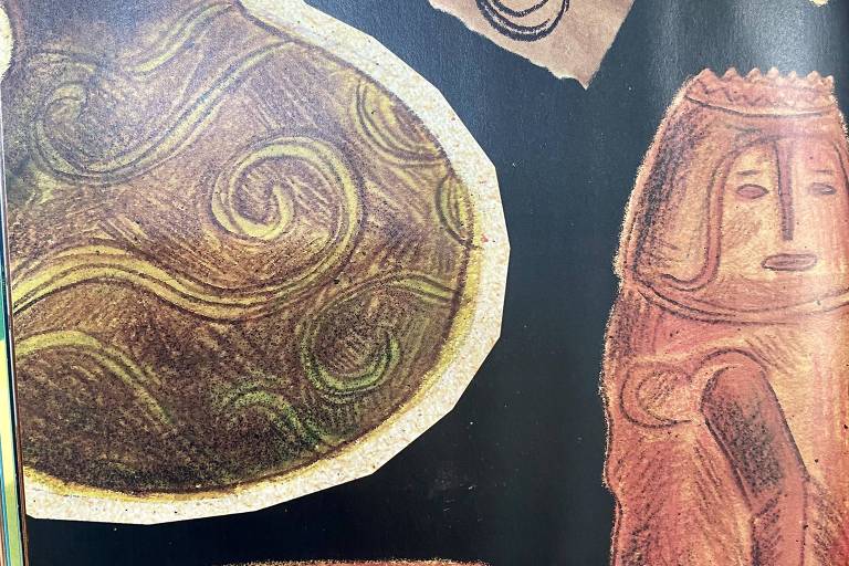 Desenhos de objetos de cerâmica produzidos pelos antigos indígenas do Brasil, como vasos e urnas funerárias
