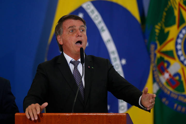 O presidente Jair Bolsonaro, em cerimônia no Palácio do Planalto