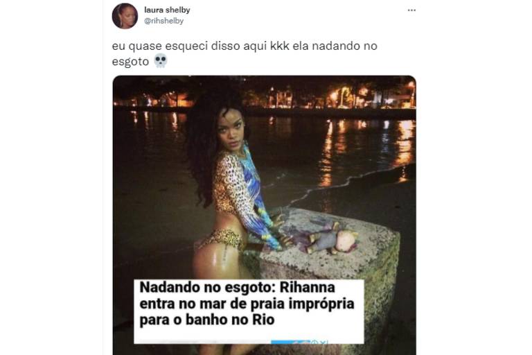 Rihanna em local impróprio para banho viraliza em thread ''só acredito porque tem imagens'', trends que traz curiosidades sobre famosos