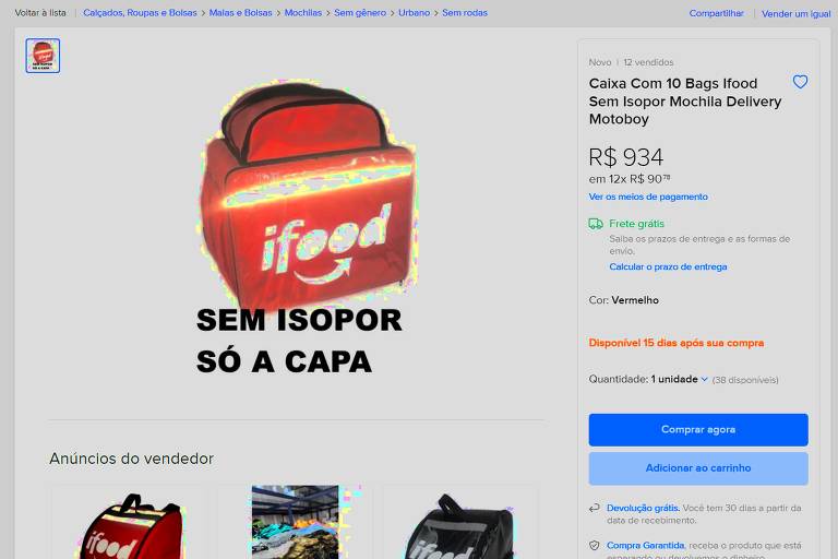 Mochilas de entrega com logo do Ifood, Rappi e Uber Eats podem ser compradas na internet