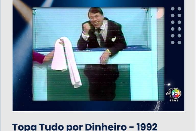 Momento em que Silvio Santos cai em piscina no ano de 1992