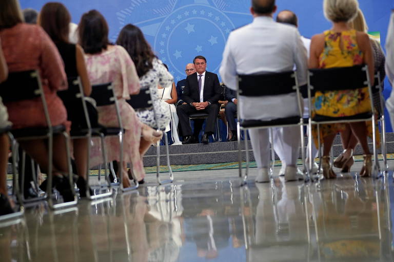 O presidente Jair Bolsonaro durante cerimônia no Palácio do Planalto