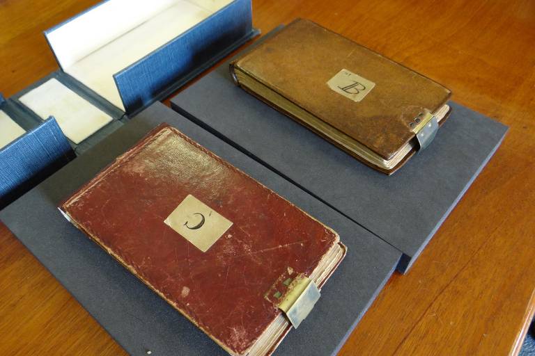 Os dois livros de Charles Darwin em exposição na biblioteca da Universidade de Cambridge, no Reino Unido; as obras contêm as ideias do naturalista sobre a teoria da evolução das espécies e sua famosa "Árvore da Vida"