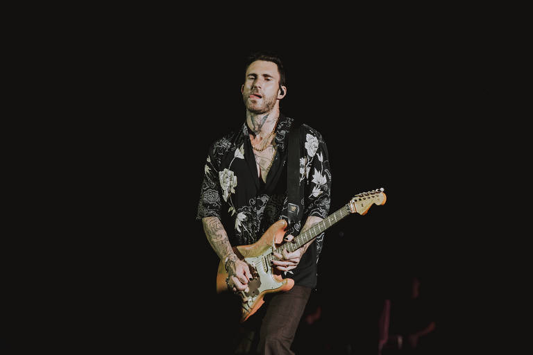 Adam Levine, vocalista do Maroon 5, em show no Allianz Parque (zona oeste de São Paulo)