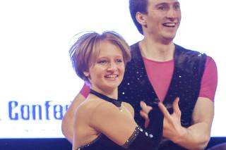 FILE PHOTO: Katerina Tikhonova dancing with Ivan Klimov during the World Cup Rock'n'Roll Acrobatic Competition in Krakow