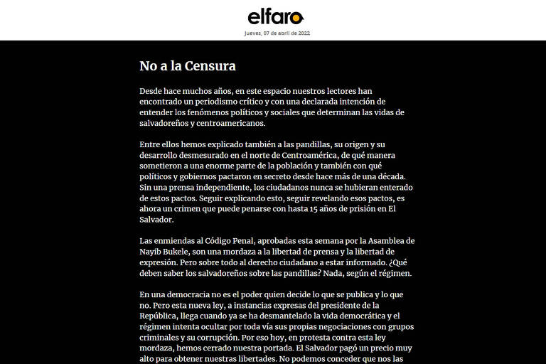 Maior jornal de El Salvador suspende publicações em protesto contra censura
