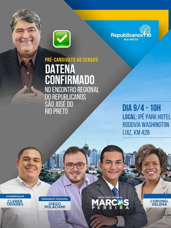 Cartaz de divulgação de evento com José Luiz Datena