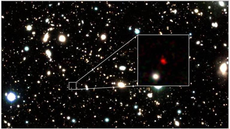 Imagem mostra a que seria a galáxia mais distante já encontrada pelo homem, a HD1