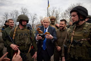 Ukraine's President Zelenskiy welcomes British PM Johnson in central Kyiv