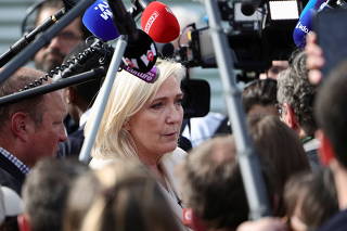 French far-right candidate Le Pen campaigns in Soucy