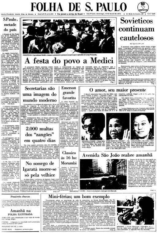 Primeira Página da Folha de 14 de maio de 1972