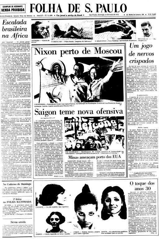 Primeira Página da Folha de 21 de maio de 1972