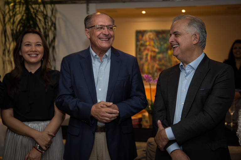 A advogada Gabriela Araujo e os ex-governadores Márcio França e Geraldo Alckmin