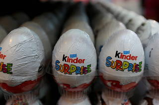 FILE PHOTO: Kinder Surprise chocolate eggs are seen on display in a supermarket in Islamabad