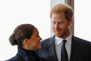 FILE PHOTO: Britain's Prince Harry and Meghan, Duke and Duchess of Sussex, visit One World Trade Center in Manhattan, New York City