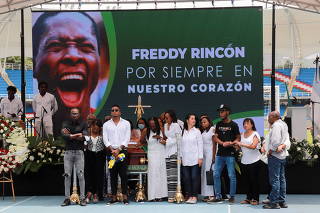 The wake for former Colombian soccer player Freddy Rincon at The Pascual Guerrero stadium in Cali
