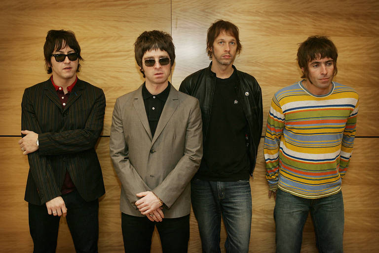 Gem, Noel Gallagher, Andy Bell and Liam Gallagher, membros do grupo britânico Oasis