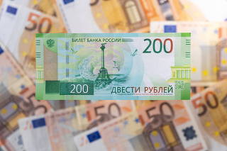 Illustration shows Russian rouble and Euro banknotes