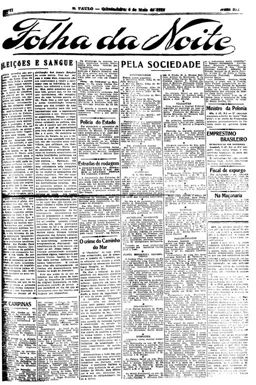 Primeira Página da Folha da Noite de 4 de maio de 1922