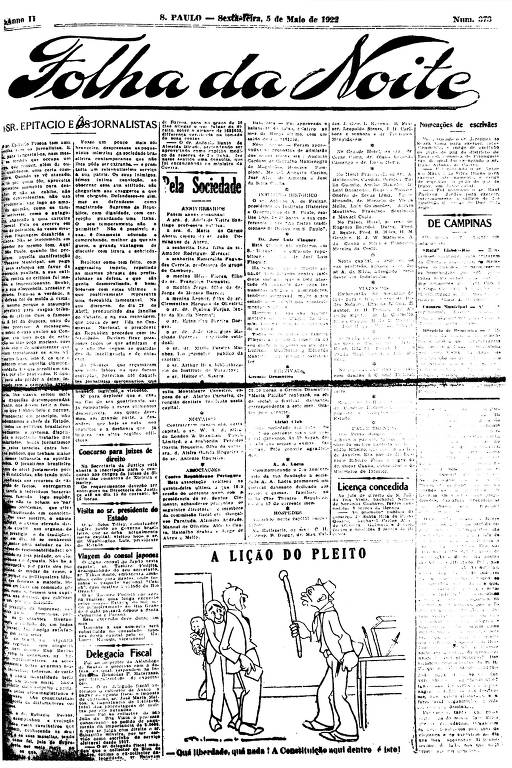 Primeira Página da Folha da Noite de 5 de maio de 1922