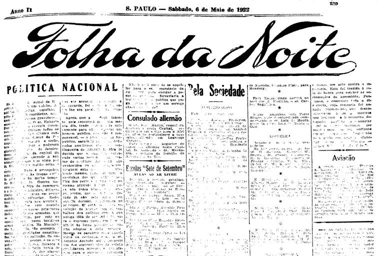 Primeira Página da Folha da Noite de 6 de maio de 1922