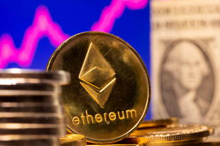 FILE PHOTO: A representation of virtual currency Ethereum and U.S. One Dollar banknote are seen in front of a stock graph in this illustration