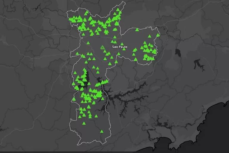 Mapa mostra os locais de autos de infração contra a flora em São Paulo em 2021