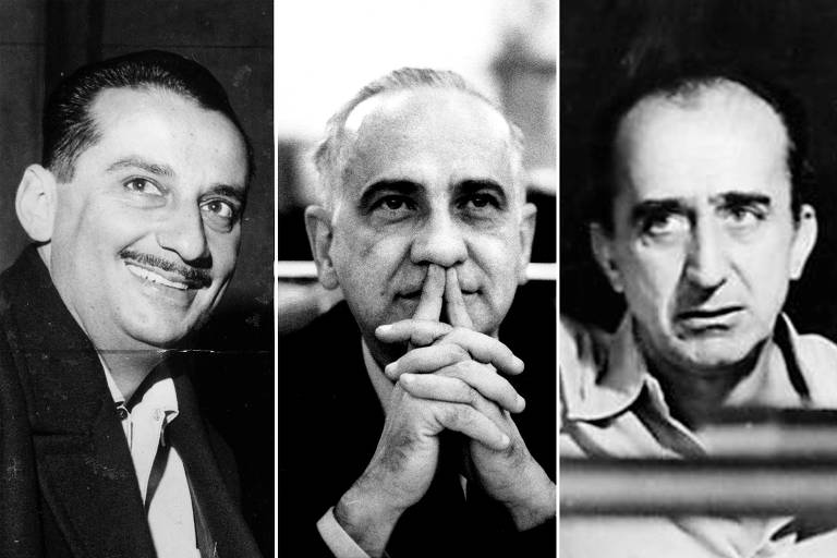 Os escritores e amigos Carlos Heitor Cony (à esq.), Otto Lara Resende (centro)  e Millôr Fernandes (à dir.).