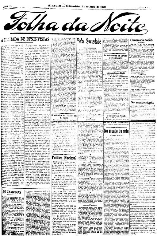 Primeira Página da Folha da Noite de 11 de maio de 1922