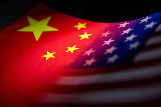 FILE PHOTO: Illustration shows China's and U.S.' flags