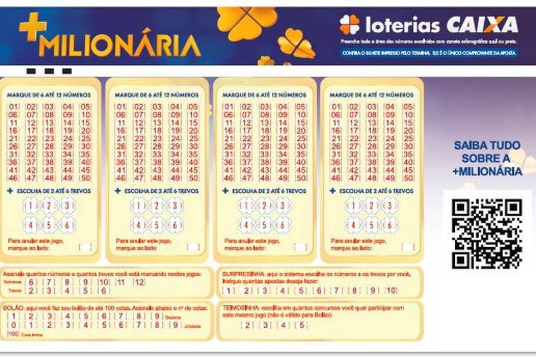 Boleto da loteria +Milionária, a primeira a ter premiação mínima de R$ 10 milhões