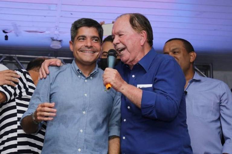 Ex-prefeito de Salvador, ACM Neto (União Brasil) e vice-governador da Bahia, João Leão (PP) em ato de pré-campanha