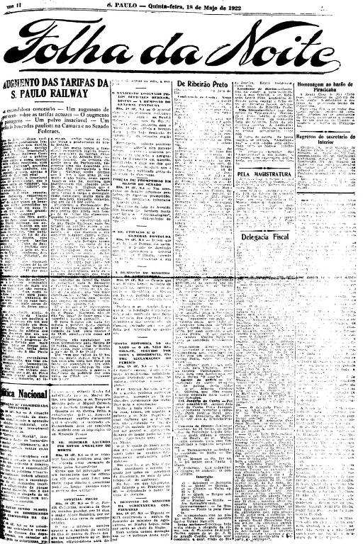 Primeira Página da Folha da Noite de 18 de maio de 1922