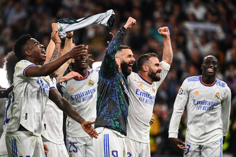 Jogadores do Real Madrid comemoram vitória sobre o Manchester City