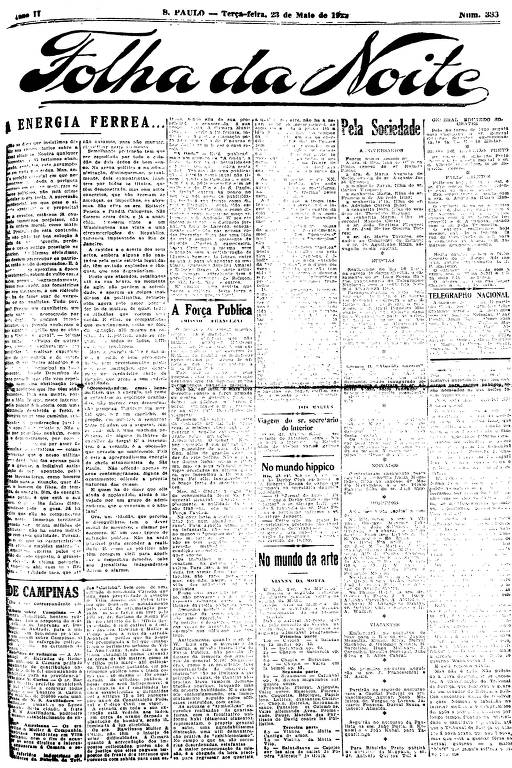 Primeira Página da Folha da Noite de 23 de maio de 1922