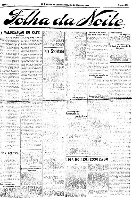 Primeira Página da Folha da Noite de 25 de maio de 1922