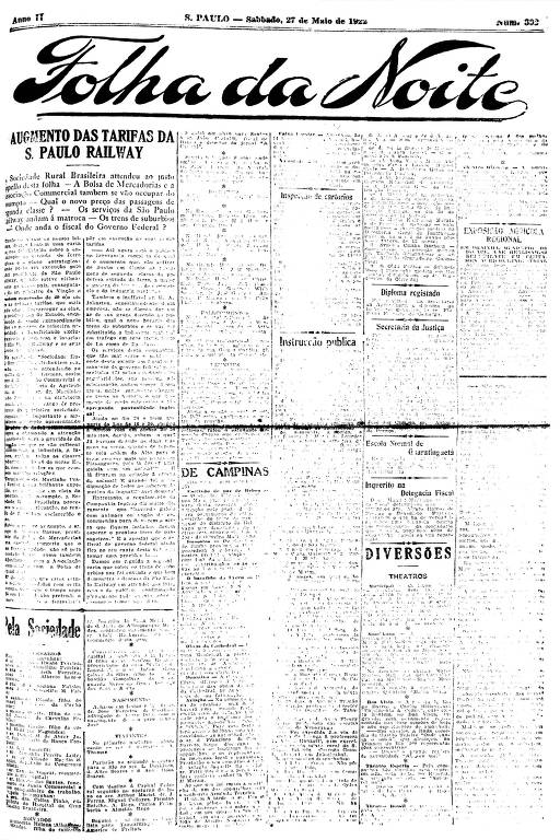 Primeira Página da Folha da Noite de 27 de maio de 1922