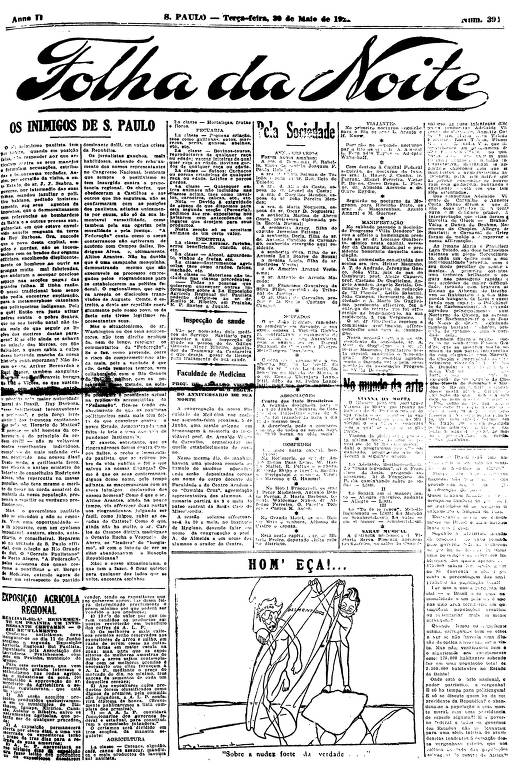 Primeira Página da Folha da Noite de 30 de maio de 1922