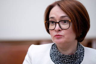 FILE PHOTO: Russian Central Bank Governor Nabiullina speaks during an interview in Moscow