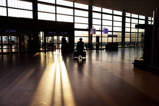 FILE PHOTO: A passenger arrives at a terminal at Ben Gurion international airport