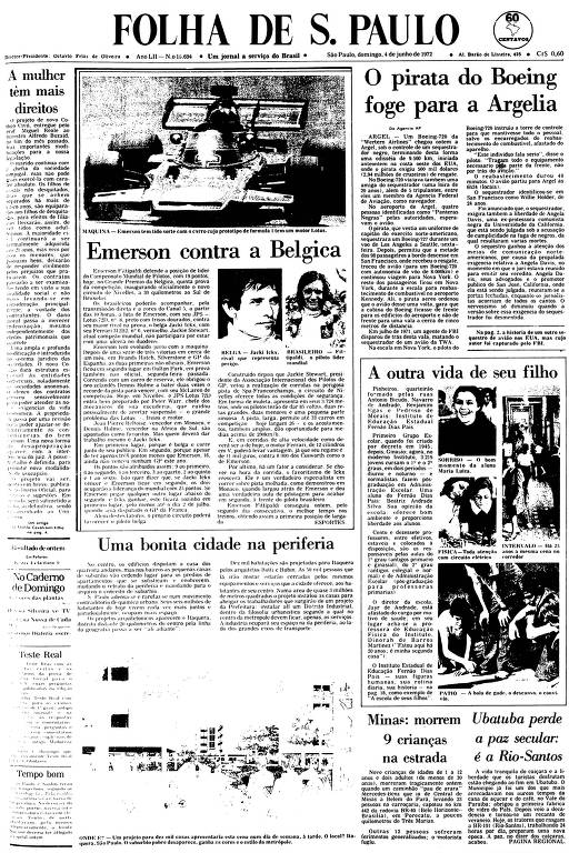 Primeira Página da Folha de 4 de junho de 1972