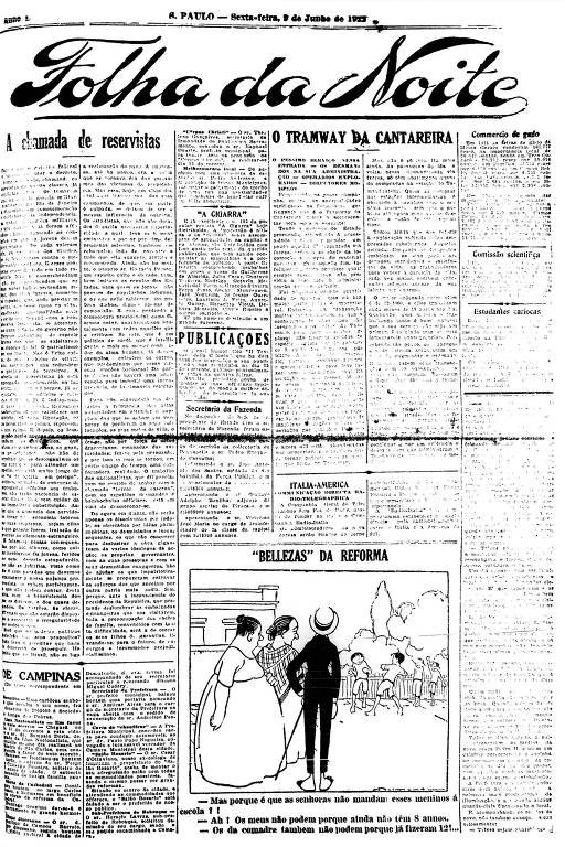 Primeira Página da Folha da Noite de 9 de junho de 1922